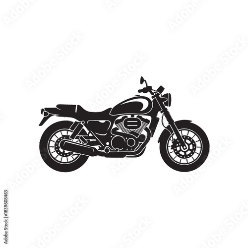 Black silhouette retro cafe racer motorcycle sport bike illustration isolated on white backdrop for motor club promotion and automotive design