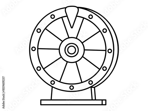 Hand drawn cute outline illustration of wheel of fortune. Flat vector gamble game winner line art sticker doodle. Round roulette with arrow. Chance for prize concept icon. Success or luck. Isolated.