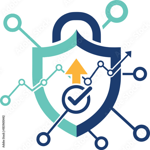 Cyber security, data protection, and privacy icon with analytics and growth