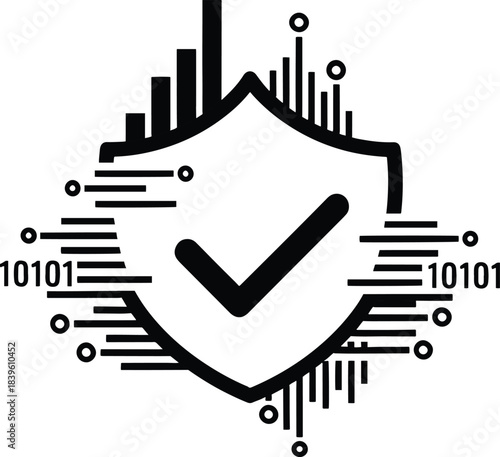 Data security and cyber protection concept with shield, checkmark, and digital elements