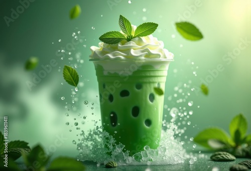 Lush Green Frappuccino Pilot Beverage Abstract Art in Refreshing Canvas Style Retaining Sweet Undertones