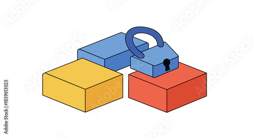 Secure data storage concept with blocks and padlock illustration.