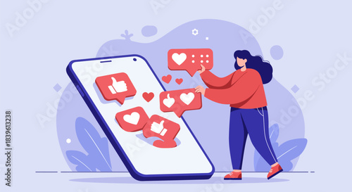 Social media user interacting with likes and hearts on a smartphone.