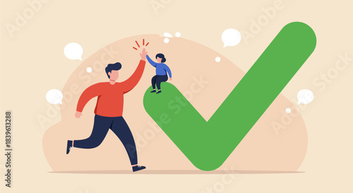 Success Achieved - Celebrating with a High Five and a Giant Checkmark.