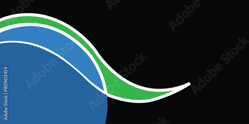 Abstract blue and green wave shape on black background