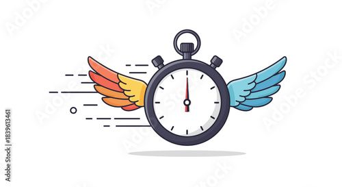 Time Flies - A Colorful Stopwatch with Wings Depicting Speed and Motion.