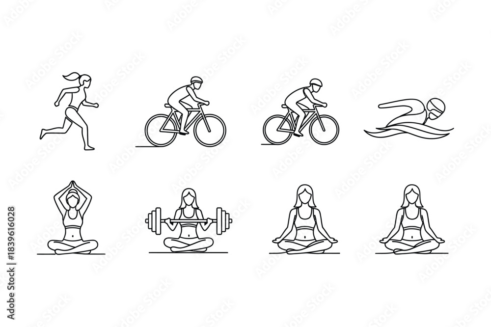 Fototapeta premium Collection of hand drawn sports and fitness icons in a sketch style