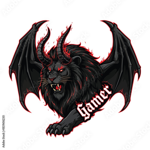 Minimal clean lion mascot logo, simple black silhouette of roaring lion with integrated gamepad horns, modern gaming brand style, high contrast, white background