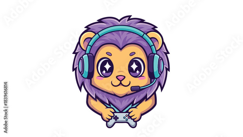 Shadow assassin lion with twin dagger controllers, stealth purple and black, white background