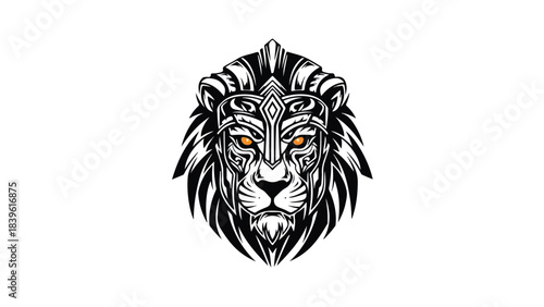Retro arcade lion with pixel coin eyes and 8-bit mane, classic gaming logo, white background