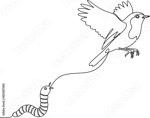 Simple bird and worm drawing