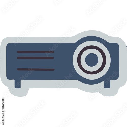 A Blue Digital Projector With A Light Grey Outline Isolated On A Black Background Representing A Device For Presentation Or Entertainment