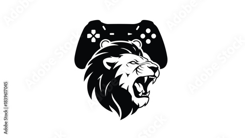 Zombie lion with glowing green toxic mane and cracked skull, undead gamer logo, white background