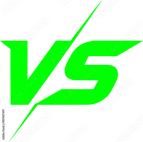 Versus V/S Monochromatic bright neon green versus icon abstract comparison graphic element symbolizing intense rivalry competition fight sports battle tournament challenge isolated transparent backg