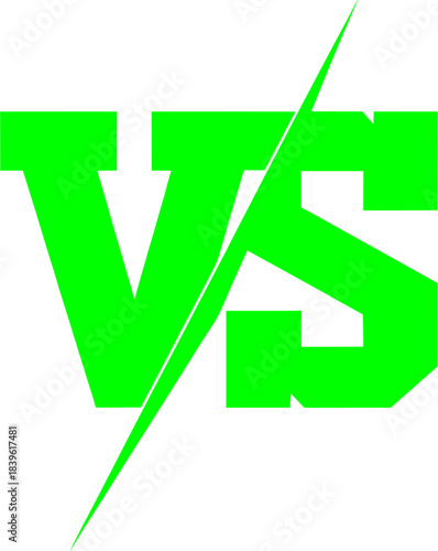 Versus V/S screen template vector illustration displaying bold neon green competition letters with diagonal split symbolizing intense challenge game rivalry sport confrontation isolated graphic e