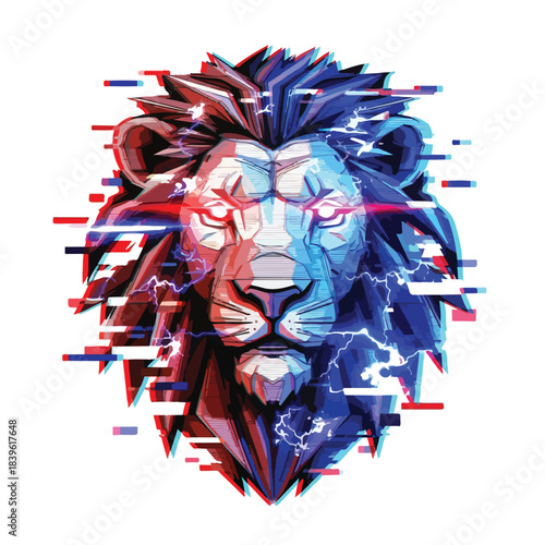 Lion with mane made of floating tarot cards, white background