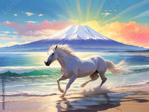 A thoroughbred sprinting at full speed.