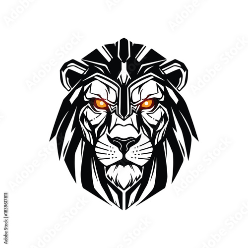 Lion wearing a crown of thorns and angel wings, fallen angel gamer, white background