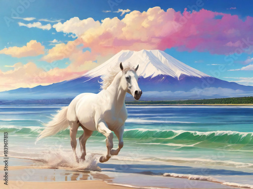 A thoroughbred sprinting at full speed.