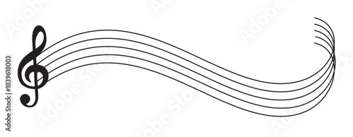 Clean wavy musical staff in minimalist style, isolated on transparent background, vector illustration. Ideal for music design, education, creative projects, and graphic illustrations