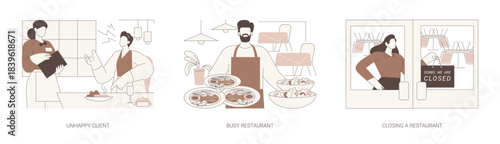 Restaurant routine isolated cartoon vector illustrations se