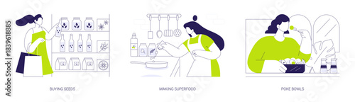 Eating superfoods isolated cartoon vector illustrations se