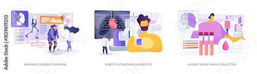 Healthcare Robotics Solutions abstract concept vector illustrations.