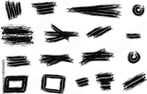 Marker brush stroke texture element set vector illustration .Textured stripes, scribbles, lines collection.