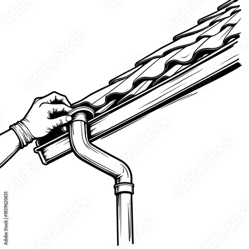 Roof gutter cleaning with gloves, maintenance and home care