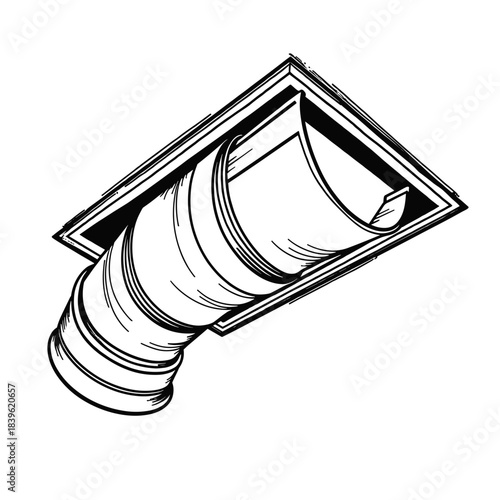 Ventilation duct assembly on ceiling, streamlined airflow and HVAC installation