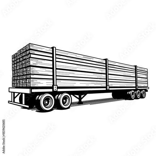 Lumber planks stacked on construction trailer, logistics and building materials transportation