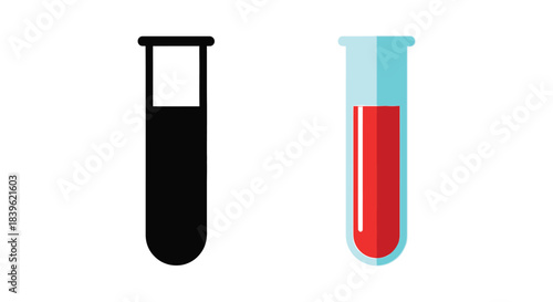 A comparison of an empty test tube and one filled with red liquid