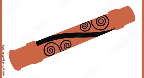 A colorful didgeridoo illustration with spiral and banded designs