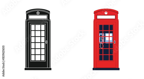 Two iconic british phone booths one black and one red depicted side by side