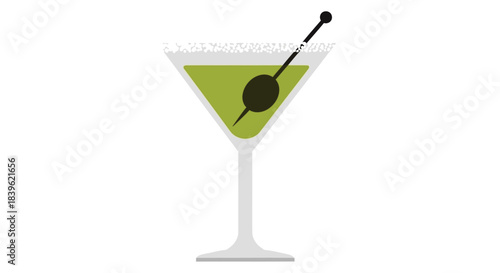 A green martini cocktail presented in a classic triangular glass with an olive