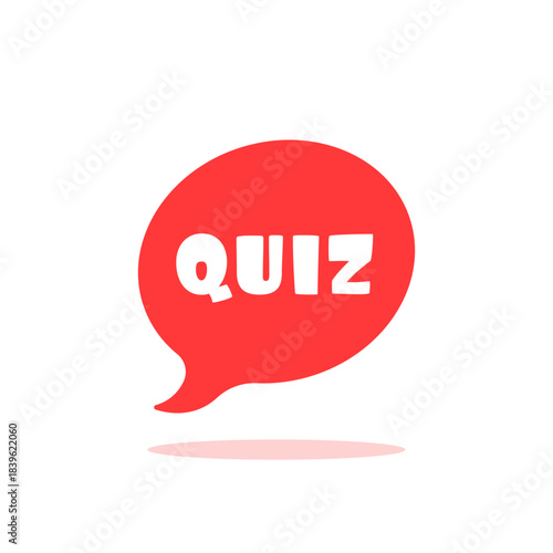 red speech bubble symbol with quiz text