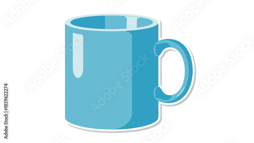 A Light Blue Ceramic Mug with a Handle Against a Black Background with White Outline
