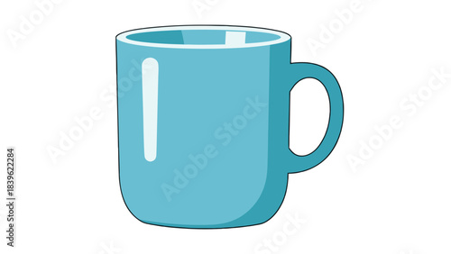 A Light Blue Ceramic Mug With A Handle Isolated On A Black Background Minimalist Illustration With Simple Shapes And Colors For Everyday Use Or Drinkware Concepts