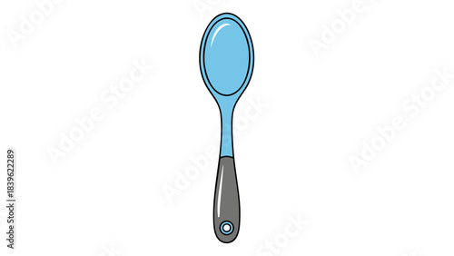 A Light Blue Spoon With A Gray Handle And A Small Blue Detail At The End Isolated On A Black Background