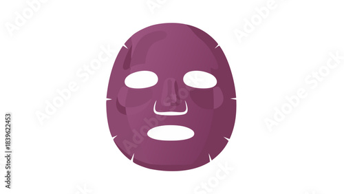 A dark purple sheet mask with cutouts for the eyes nose and mouth is displayed against a stark black background representing a skincare treatment concept