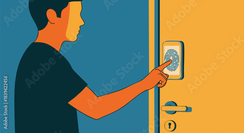 Modern Man Using Digital Smart Lock Security System
