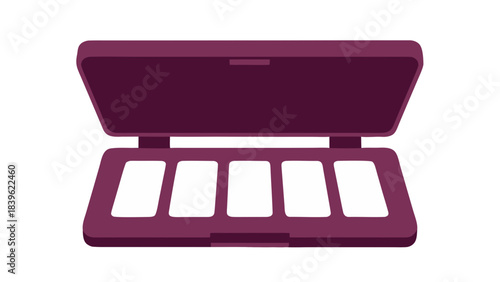 A Dark Purple Open Compact Makeup Palette With Five White Rectangular Pans Isolated On A Black Background Vector Illustration