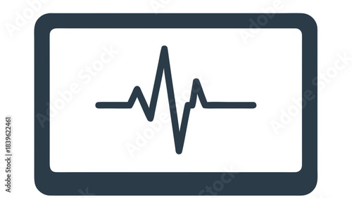 A Dark Blue Screen Displays a Simple Blue Line Graph Representing a Heartbeat or Soundwave Against a Black Background