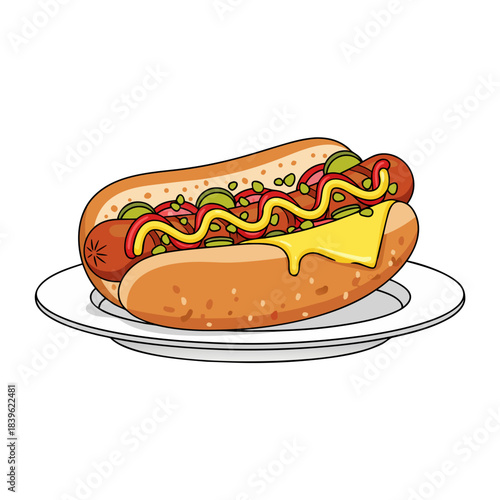 hot dog with ketchup and mustard