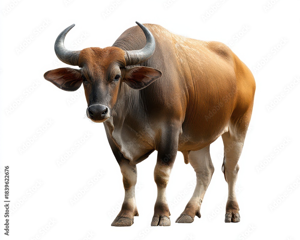 Fototapeta premium Majestic Male Ox Isolated in Natural Habitat Showcasing the Strength of Bovine Wildlife