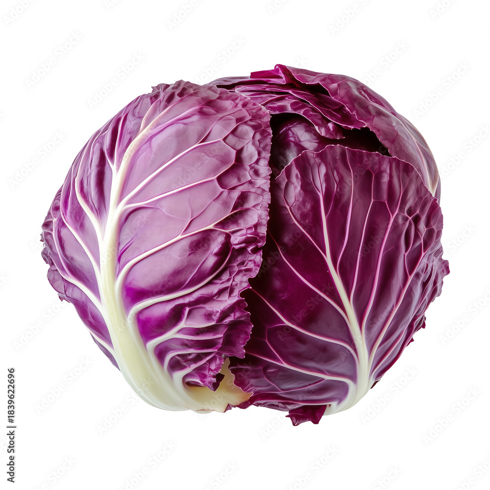 Obraz premium Fresh Red Cabbage Half Cut Isolated on White – High-Resolution Vegetable 