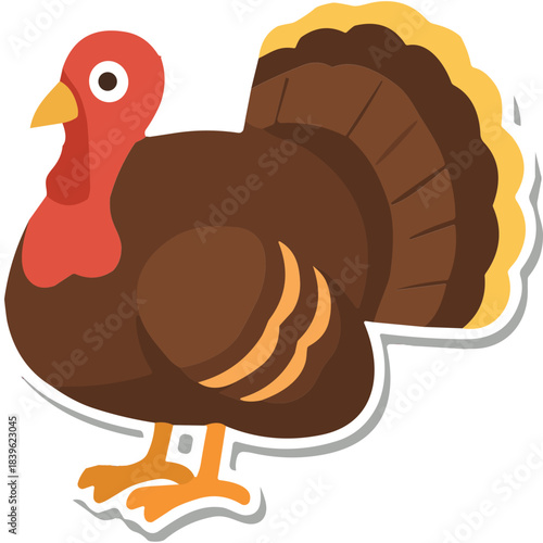 A Brown Turkey With A Red Neck And Orange Legs Standing Side Profile With A Fan Tail With Yellow And Brown Stripes Against A Transparent Background