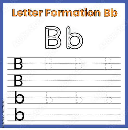 Letter Formation Bb – Uppercase and Lowercase Tracing Worksheet