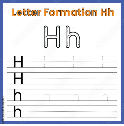 Letter Formation Hh – Uppercase and Lowercase Tracing Worksheet