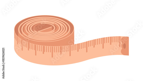 A Rolled Peach Colored Measuring Tape with Numerical Markings on a Black Background